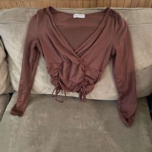 Urban Outfitters Chocolate Brown Ruched Wrap Blouse